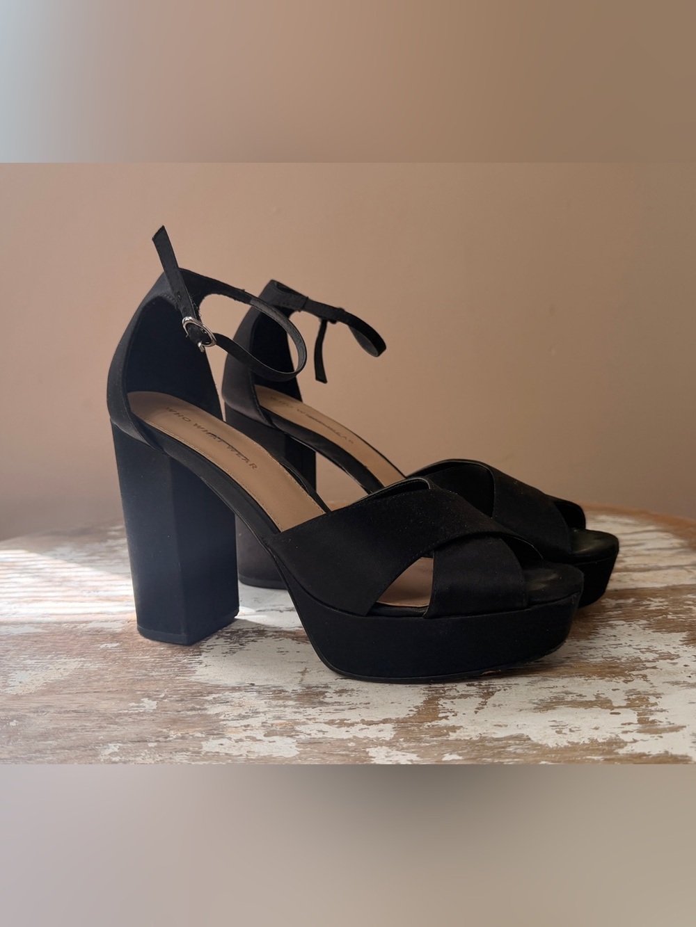 Who What Wear Black Ankle-Strap Platform Heels